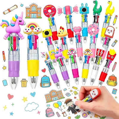 16 Pcs Fun Pens for Kids, 4-in-1 Multicolor Cute Pens
