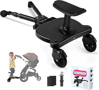 Buggy Board mit Sitz Universal-Fußbrett für Kinderwagen | Mit Hängestrappe, für Kinder von 2-6 Jahren, max. 25 kg, einfach