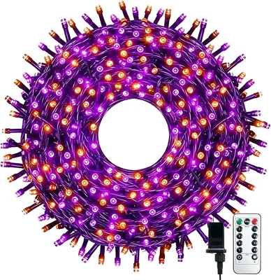Serie de Luces Halloween KTMOUW 22M con 200 LED Moradas y Naranjas, 8 Modos, Control Remoto y Temporizador - Impermeables