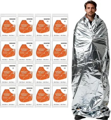 Juego de 16 Mantas Térmicas de Emergencia, Impermeables y Resistentes