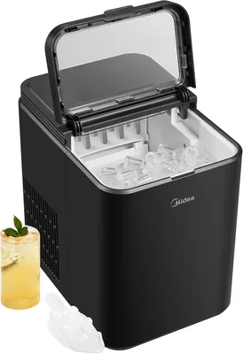 Midea MERI12BG30EU Macchina per il Ghiaccio 12 kg/24h, 8 Cubi in 6 Minuti, Nero | Pulizia Autonoma, 2 Taglie di Cubi, Paletta e Vassoio Inclusi