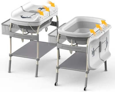 Baby Bathtub & Changing Table Set - Lockable Wheels, Temperature Sensor Best Deal