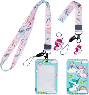 Neck Lanyard with ID Badge Holder - Unicorn Design