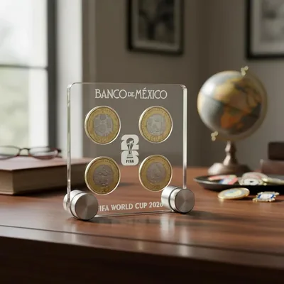 Divina Creación Exhibidor para 4 Monedas Conmemorativas Mundial 2026, Acrílico Transparente 3 mm, Portamonedas para Coleccionistas