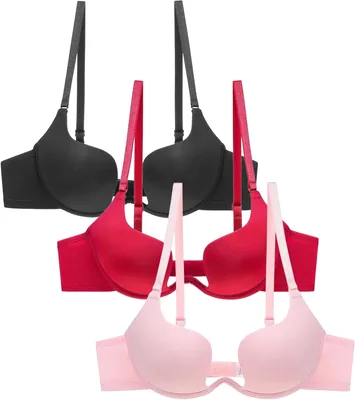 3 Pieces Bra Set A/B Cup Underwire Push Up Deep Cut
