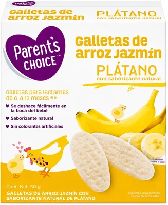 Galletas de Arroz Jazmín Baby Parent's Choice para Bebés, Sin Gluten, Alimentación Complementaria (Banana)