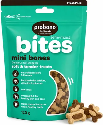 Probono Bites Semi Moist Dog Treats 120g - Dental Health & Breath Freshening