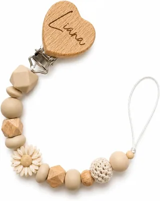 Personalisierter Dummykette mit Gravur - Babydummykette für Jungen & Mädchen, Diverse Farben & Clips inkl. Geschenkbeutel