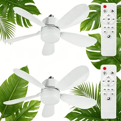 Set de 2 Ventilateurs de Plafond avec Lumière et Télécommande, E27 40W LED Dimmable, Silencieux, 3 Vitesses pour Timings