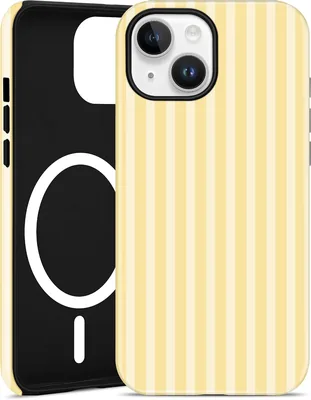 Étui magnétique rayé pour iPhone 13/14, Jaune | Motif rayé esthétique mignon été pour femmes filles