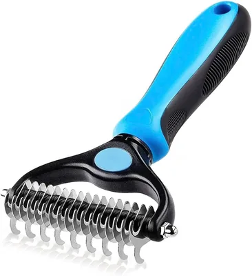 فرش تجميل الحيوانات الأليفة TECHZONE المحترف، جانب مزدوج لإزالة الشعر المتساقط وتمشيط تحت الفراء للكلاب والقطط، من الفولاذ المقاوم للصدأ