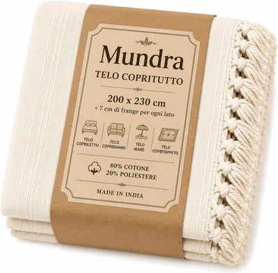 Coperta di Cotone Fatta in India 210 x 240 cm + Frange da 7 cm - Copertura Universale per Divano, Letto Matrimoniale
