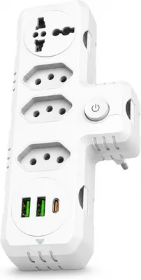 Extensão de Tomada Filtro de Linha Beijamin - Régua de Energia com 3 Tomadas e 2 Interfaces USB