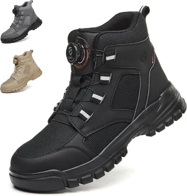 COOU Steel Toe Cap Boots Mens Womens Breathable No Lace Work Boots Best Deal