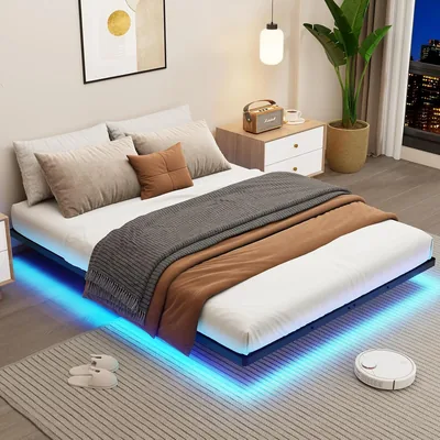 Queen Floating Metal Bed Frame w/ LED Lights