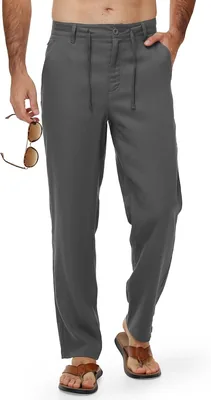 TBMPOY Men's Linen Pants Casual Travel 5 Pockets