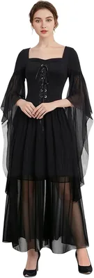 Disfraz Bruja Mujer, Vestido con Falda Larga y Detalle de Vuelo
