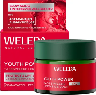 WELEDA Bio Youth Power Protect & Lift Tagecreme mit Granatbeere & Astaxanthin | Natürliche Anti-Aging Pflege für das Gesicht