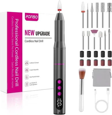 POFIBO Profesional Taladro para Uñas de 35000 RPM, Kit de Manicura 12 en 1 | Versión Mejorada: Eléctrico Archivo de Uñas Recargable
