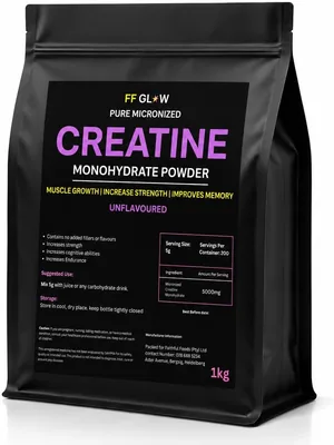FF Glow Pure Micronized Creatine Monohydrate Powder 1kg | Unflavoured, Muscle Growth