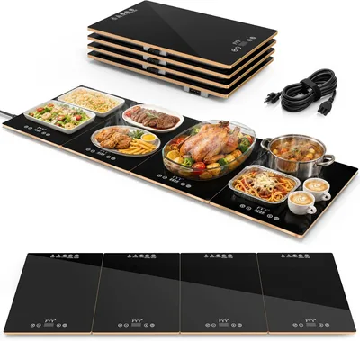FYY Electric Warming Tray - 4 Panel Food Warmer Black
