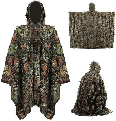 Odoukey 3D Blåa Värme Kamuflage Ghillie Anorak, Utomhüskläder för Jakt och Skottsel