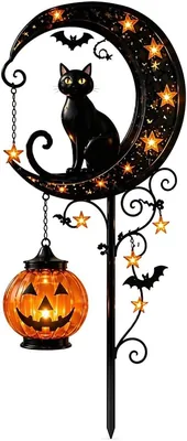 Luce da Giardino in Metallo Nero con Luna e Zucca Appesa, Lampada LED Impermeabile per Auto, Decorazione Paesaggistica, per Halloween