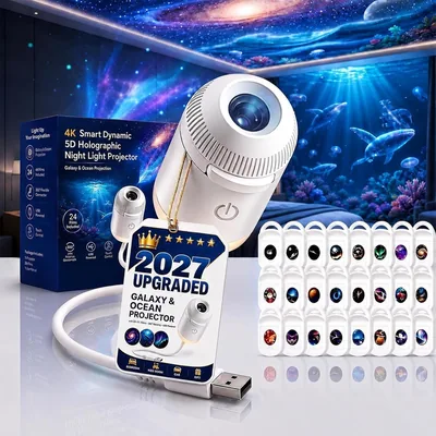 Projecteur Ocean, Projecteur Galaxie, Projecteur Holographique 5D HD, Lampe Projectrice 360 Ajustable pour Chambre