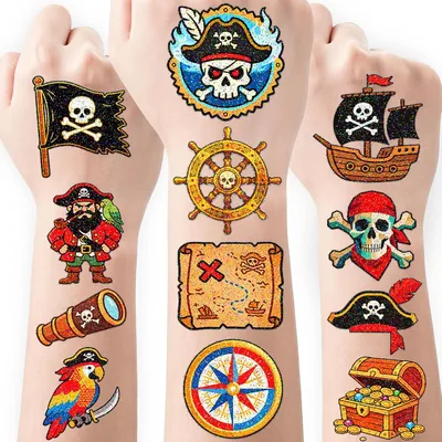CHARLENT 108 Glitter Pirate Tattoos for Kids