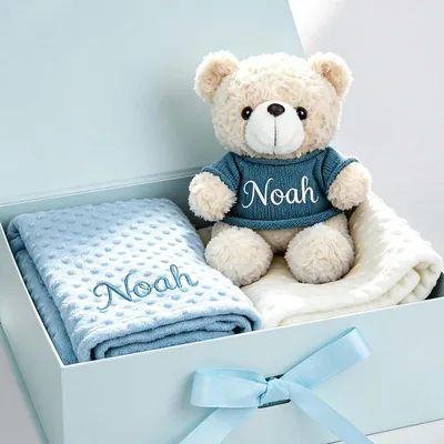 Ueedklaayy Personalized Baby Blanket with Teddy Bear Set Best Deal