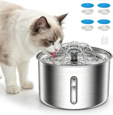 KTMOUW Fuente de Agua para Gato Acero Inoxidable 304 101OZ/3L con 4 Filtros | Bebedero para Gato Sil
