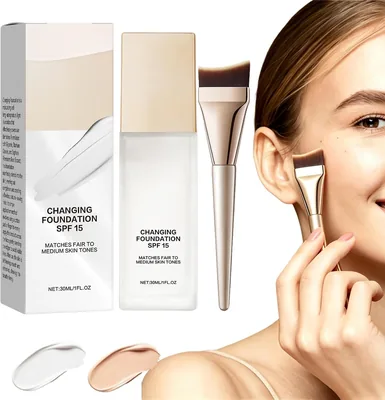 Mira Glow Fondotinta per Pelle Matura, Fondotinta Cambiante di Colore con Spazzola e SPF15