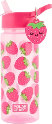 Polar Gear Kids Water Bottle 500ml - Berries Design Drinks Bottle with Flip-Top Straw & Detachable Charm Keyring - Best Deal