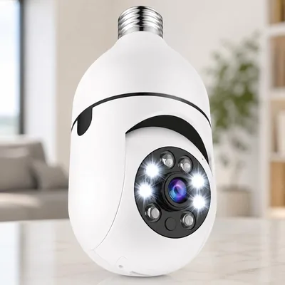Câmera de Segurança Wi-Fi Lâmpada 360° Full HD 1080P - Visão Noturna, Prova D'água, Detecção de Movimento