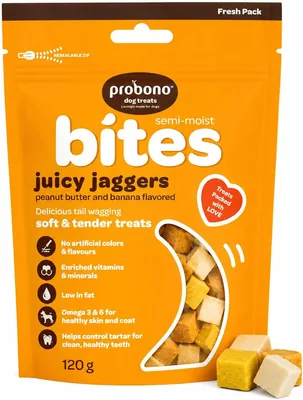 Probono Bites Semi Moist Dog Treats 120g (Peanut Butter & Banana)
