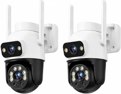 Kit com 2 Câmeras de Segurança Sem Fio Wi-Fi Externa/Interna HD 3MP Lente Dupla Giratória à Prova d'Água IP66 Visão Noturna