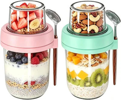 Overnight Oats Jars 2 Pack 16+4oz Dual Layer Containers Best Deal