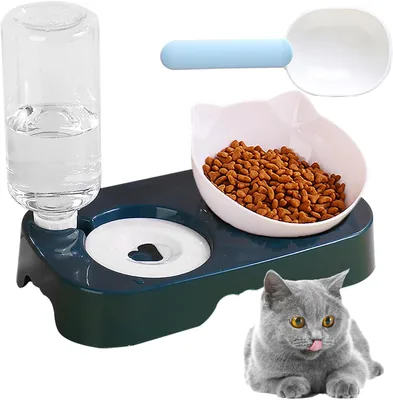 Zutaius Cuenco del Doble Comedero Plataforma con Protector de Cuello Inclinado de 15° y Dispensador de Agua Automático