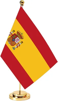 Spain Desk Flag - Small Spanish Table Flag with Pole & Base - Best Deal