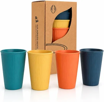 SKY-TOUCH 4 Pack Wheat Straw Cups