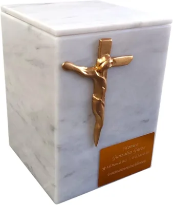 Urna Funeraria de Maarmol Blanco con Placa Personalizada | Marmol Natural