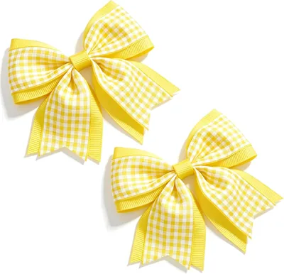 JOYFUNFABU 2PCS 3" Yellow Gingham Hair Bows Boutique Clips Discount