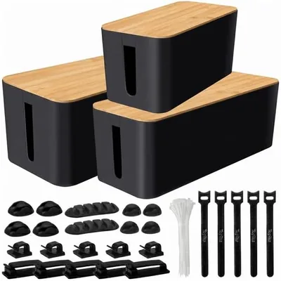 Topika Cable Box Organiser Set with Bamboo Lid