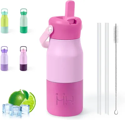 Borraccia Termica da 400 ml - Con Forcella - Senza BPA | Bottiglia d'Acqua da 500 ml con Spazzola per Bicchieri