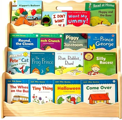LINMAGCO Scalloped Kids Bookcase - 4 Tier Montessori