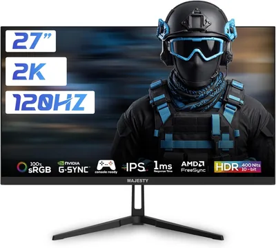 Majesty 27" 2K QHD Gaming Monitor | FAST IPS | 120Hz | 1ms | HDR400 Ready | 100% sRGB | 10-Bit | G-S