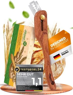 Krümel im Glück Backmesser mit Ersatzblättern, Teigschaber für Brotbacken, Teigschneidemesser als Backzubehör - Best Deal