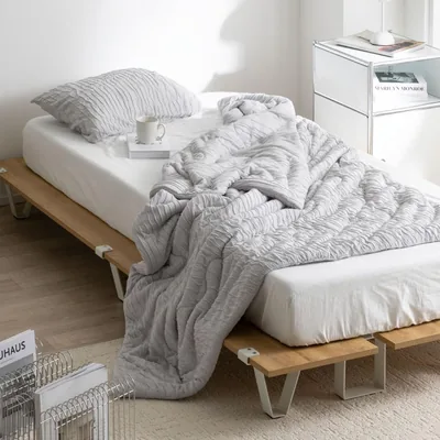 NERUS クロシェブランケット、夏用掛け布団、シングルサイズ、グレー（詰め物付き） - 最高のセール