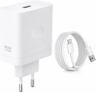 شاحن جداري سريع SUPERVOOC 100W مع كابل USB-A إلى Type-C، أبيض - شاحن متوافق مع هواتف الشحن السريع Oppo