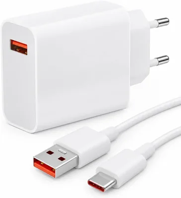 شحن سريع 33 واط مع كابل USB-A إلى Type-C أبيض جداري متوافق مع أجهزة Xiaomi Redmi Poco Type-C